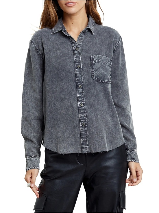 Rails Tops - Rails Ingrid Raw Black Acid Wash Button Down Shirt Small